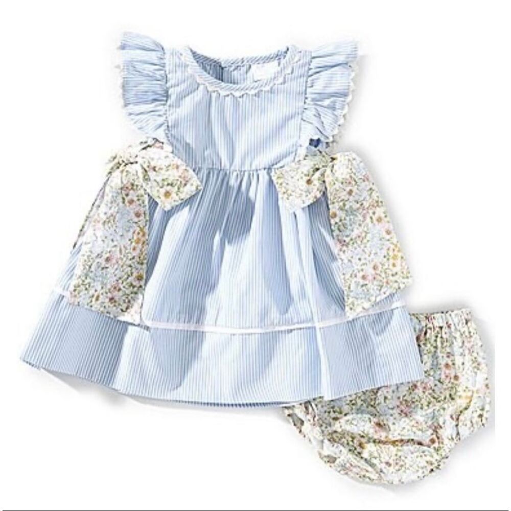 Edgehill Collection 18m Baby Side-Tie Sleeveless Floral Dress blue bloomer cover